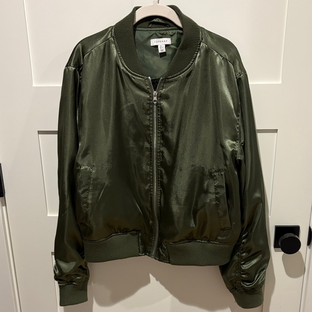 Topshop silk green bomber us 12